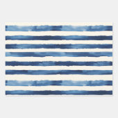 Gold Blue Stripes Christmas Tree ラッピングペーパーシート (正面3)