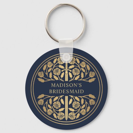 Gold Blue Sword Bridesmaid Royal Wedding Gift キーホルダー (正面)