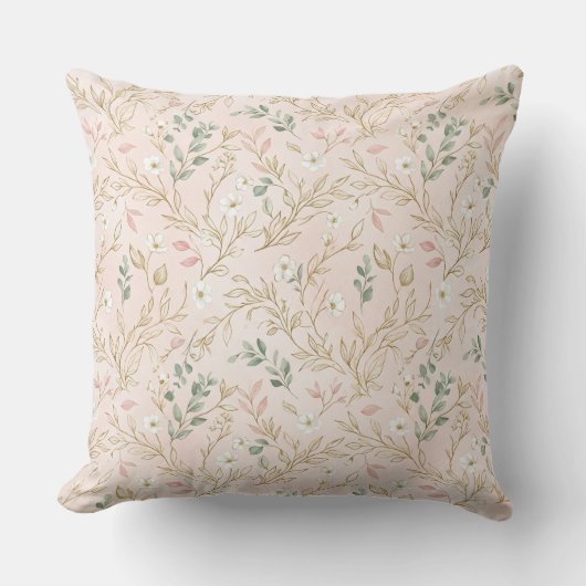 Gold Blush Floral Wedding Pillow クッション (正面)