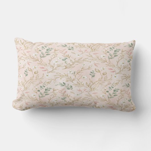 Gold Blush Floral Wedding Pillow ランバークッション (正面)