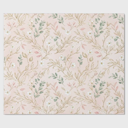 Gold Blush Floral Wedding Wrap ラッピングペーパー (フラット)