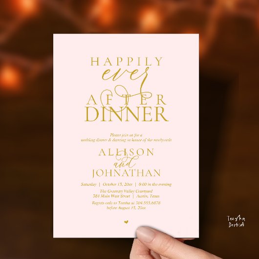 Gold Blush Happily Ever After Dinner Wedding 招待状