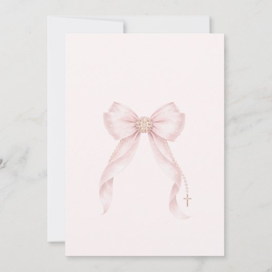 Gold Blush Pink Bow First Holly Communion 招待状 (裏面)