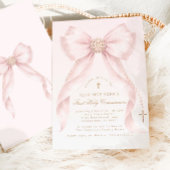 Gold Blush Pink Bow First Holly Communion 招待状