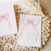Gold Blush Pink Bow First Holly Communion 招待状