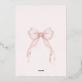 Gold Blush Pink Bow Girl Baptism Christian 箔招待状 (裏面)