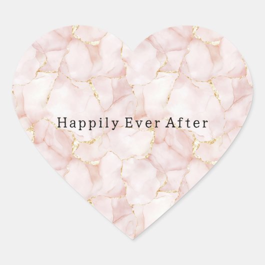 Gold Blush Pink Rose Petals Floral Wedding ハートシール (正面)