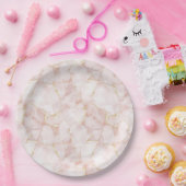 Gold Blush Pink Rose Petals Floral Wedding ペーパープレート (パーティー)