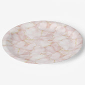 Gold Blush Pink Rose Petals Floral Wedding ペーパープレート (アングル)