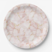 Gold Blush Pink Rose Petals Floral Wedding ペーパープレート (正面)