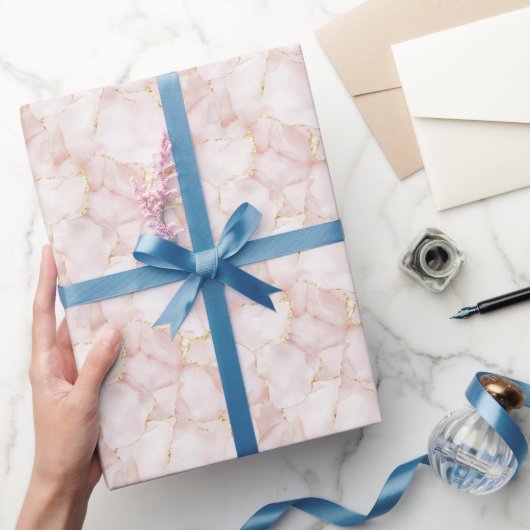 Gold Blush Pink Rose Petals Floral Wedding ラッピングペーパー (ギフト)