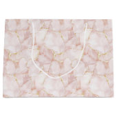 Gold Blush Pink Rose Petals Floral Wedding ラージペーパーバッグ (正面)