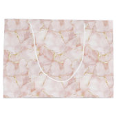 Gold Blush Pink Rose Petals Floral Wedding ラージペーパーバッグ (裏面)