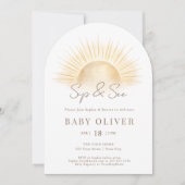 Gold Bohemian Sun Boho Neutral Sip And See Arch 招待状 (正面)
