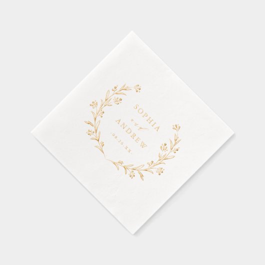 Gold Boho Botanical Floral Country Wedding 箔ナプキン (右)