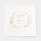 Gold Boho Botanical Floral Country Wedding 箔ナプキン (正面)