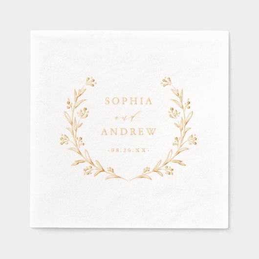 Gold Boho Botanical Floral Country Wedding 箔ナプキン (正面)