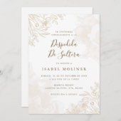 Gold Boho Wildflowers Spanish Bridal Shower 招待状 (正面/裏面)