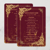 Gold Bordeaux Editable Menu with QR Code メニュー (正面/裏面)