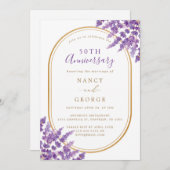 Gold Border Lavender 50th Wedding Anniversary 招待状 (正面/裏面)