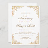 Gold Border Ornate White 50th Wedding Anniversary 招待状 (正面/裏面)
