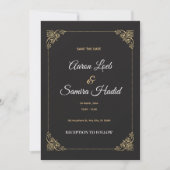 Gold Bordered Save the Date Wedding Card Elegant 招待状 (正面)