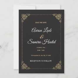 Gold Bordered Save the Date Wedding Card Elegant 招待状