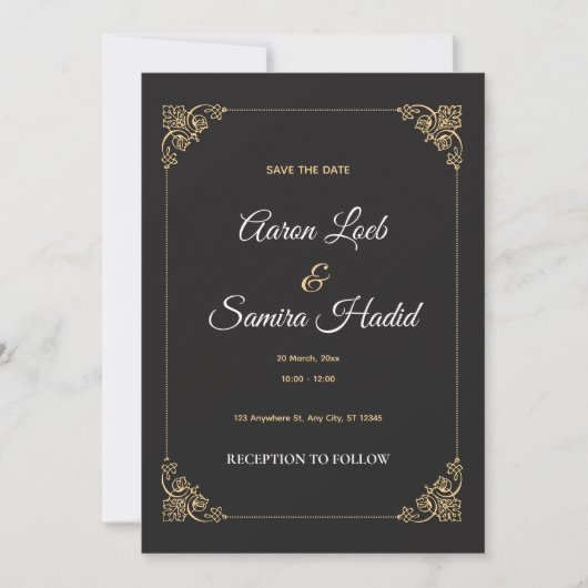 Gold Bordered Save the Date Wedding Card Elegant 招待状 (正面)