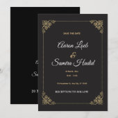Gold Bordered Save the Date Wedding Card Elegant 招待状 (正面/裏面)