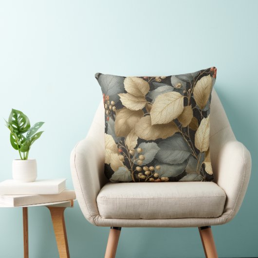 Gold Botanical Leaf Throw Pillow クッション (椅子)