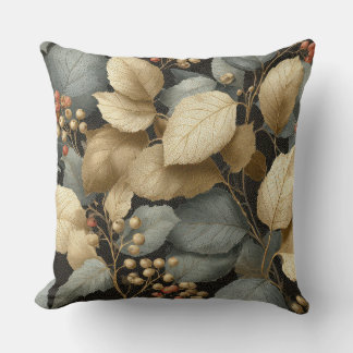 Gold Botanical Leaf Throw Pillow クッション