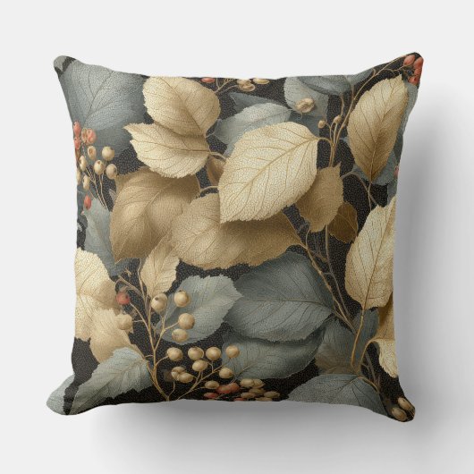 Gold Botanical Leaf Throw Pillow クッション (正面)