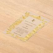 Gold botanical monogram clear luxury wedding アクリル招待状 (レイダウン)