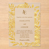Gold botanical monogram clear luxury wedding アクリル招待状 (正面)