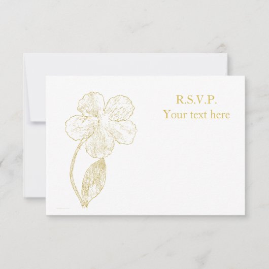 Gold Botanical Sketch Minimalist Wedding RSVP Card (正面)