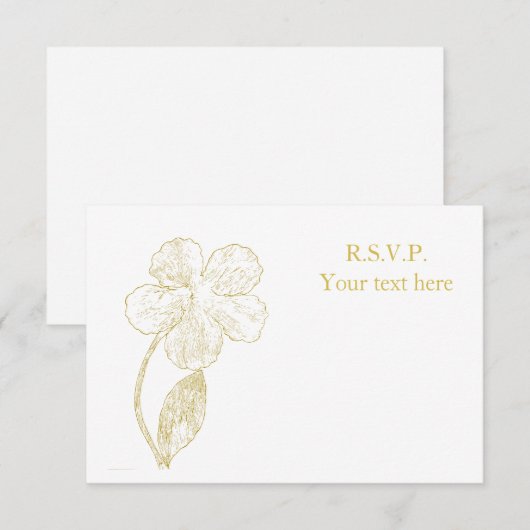 Gold Botanical Sketch Minimalist Wedding RSVP Card (正面/裏面)