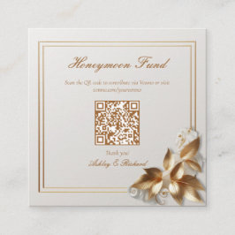 Gold Botanical Wedding Honeymoon Fund QR Code エンクロージャーカード