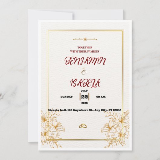 Gold Botanical Wedding invitation  招待状 (正面)