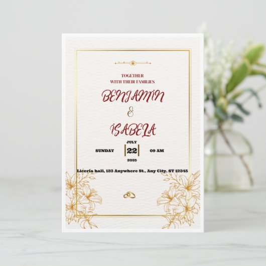 Gold Botanical Wedding invitation  招待状 (スタンド正面)