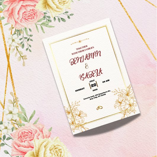 Gold Botanical Wedding invitation  招待状