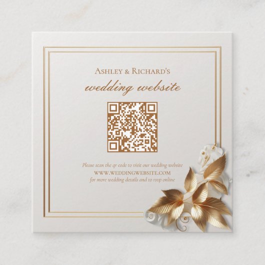 Gold Botanical Wedding Registry QR Code エンクロージャーカード (正面)