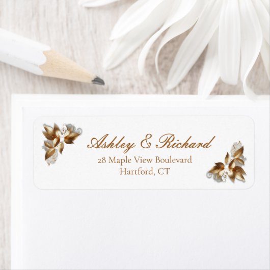 Gold Botanical Wedding Return Address Label ラベル (インサイチュ)