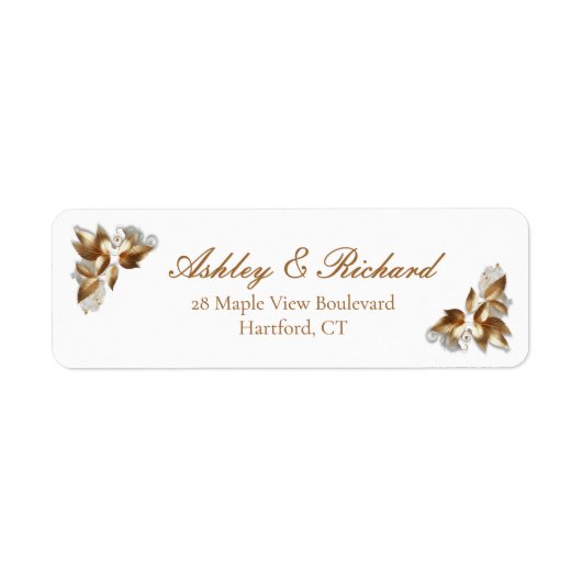 Gold Botanical Wedding Return Address Label ラベル (正面)