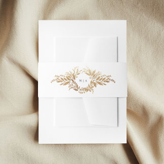 gold botanical wreath double monogram wedding 招待状ベリーバンド