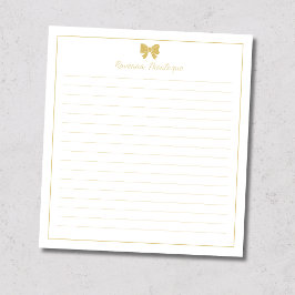 Gold Bow Border Handwritten Custom Name Lined  No ノートパッド