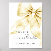 Gold Bow Bridal Shower Advice & Wishes Table Sign ポスター (正面)