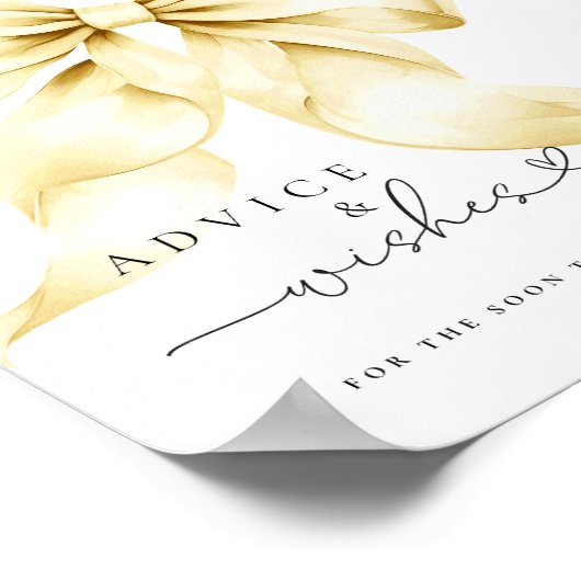 Gold Bow Bridal Shower Advice & Wishes Table Sign ポスター (角)