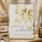 Gold Bow Bridal Shower Advice & Wishes Table Sign ポスター