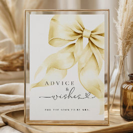 Gold Bow Bridal Shower Advice & Wishes Table Sign ポスター