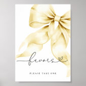 Gold Bow Bridal Shower Favors Table Sign ポスター (正面)